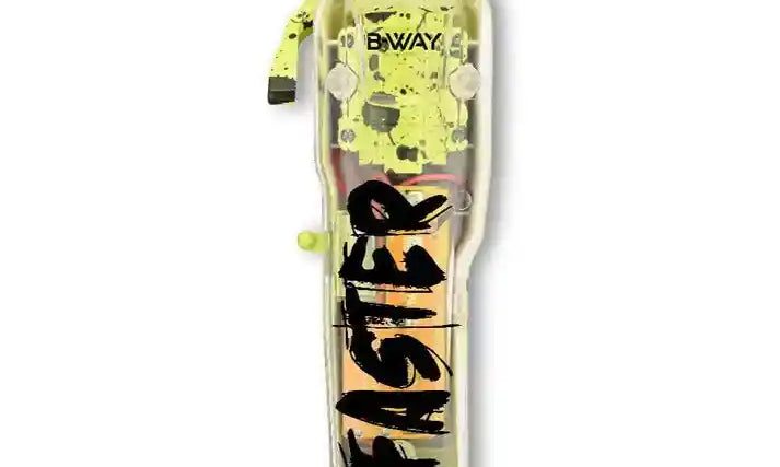 B-Way Faster clipper blending a fade with a micro-serrated ceramic blade