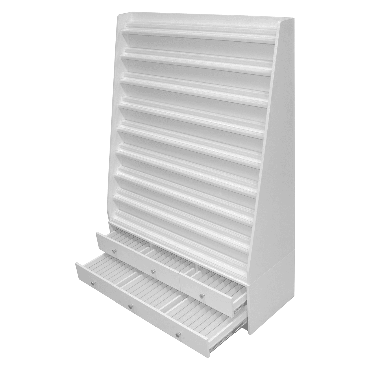 Sonoma Double Polish Device slanted display shelves detail