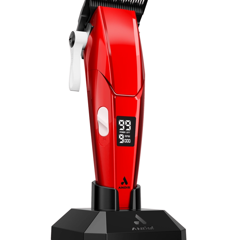 Andis Talon Cordless Clipper Red in charging stand - Modern Barber Supply