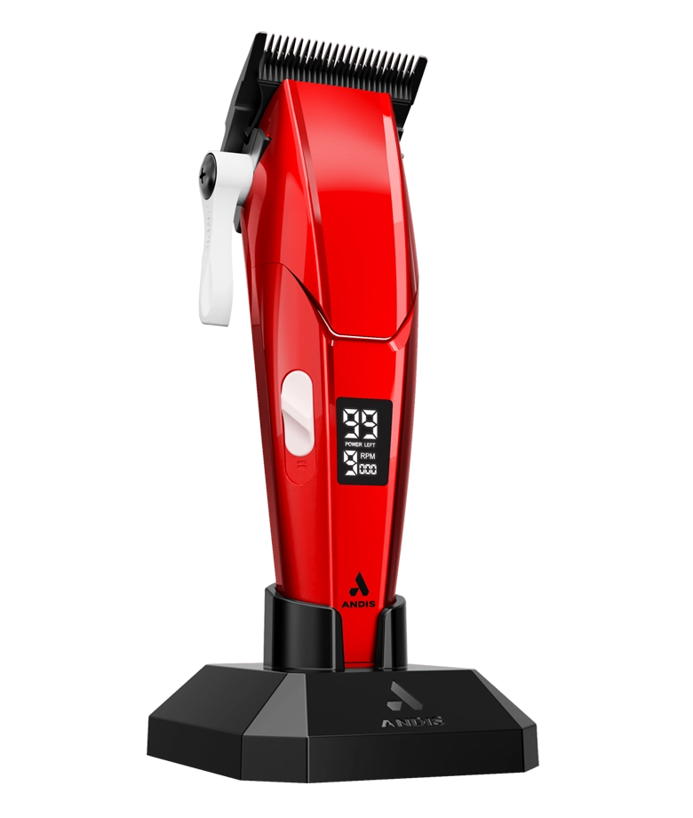 Andis Talon Cordless Clipper Red in charging stand - Modern Barber Supply