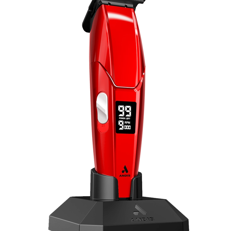 Andis Talon Cordless Trimmer Red in charging stand - Modern Barber Supply