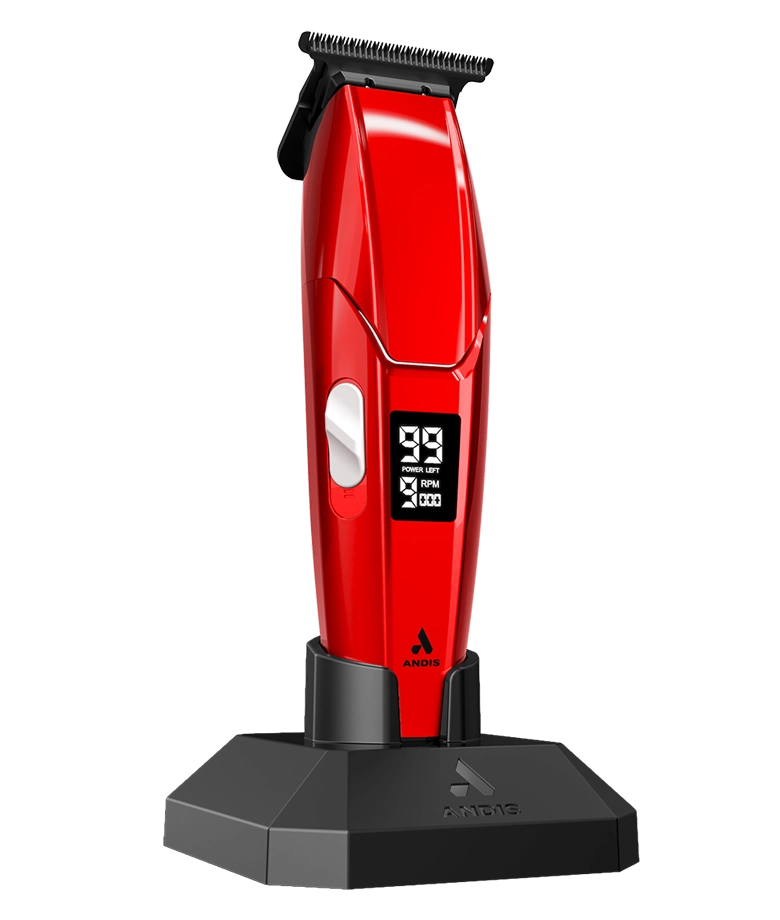 Andis Talon Cordless Trimmer Red in charging stand - Modern Barber Supply