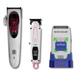B-WAY Professional Barber Kit – Cordless Hair Clipper, Trimmer & Foil Shaver Set – Katana Clipper, CUTZ White Detail Trimmer & OFF Foil Shaver for Fades, Haircuts & Finishing