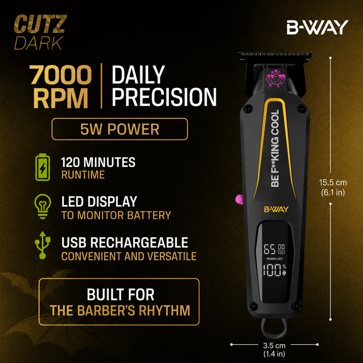 B-WAY Professional Barber Clipper Trimmer & Foil Shaver Set – B10K Hair Clipper, CUTZ Dark Trimmer & OFF Black Shaver – Cordless 3-in-1 Barber Grooming Kit for Fades, Outlining & Finishing