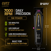 B-WAY Professional Barber Clipper Trimmer & Foil Shaver Set – B10K Hair Clipper, CUTZ Dark Trimmer & OFF Black Shaver – Cordless 3-in-1 Barber Grooming Kit for Fades, Outlining & Finishing