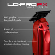 BaBylissPRO LO-PROFX Compact Trimmer Red angle view - Modern Barber Supply
