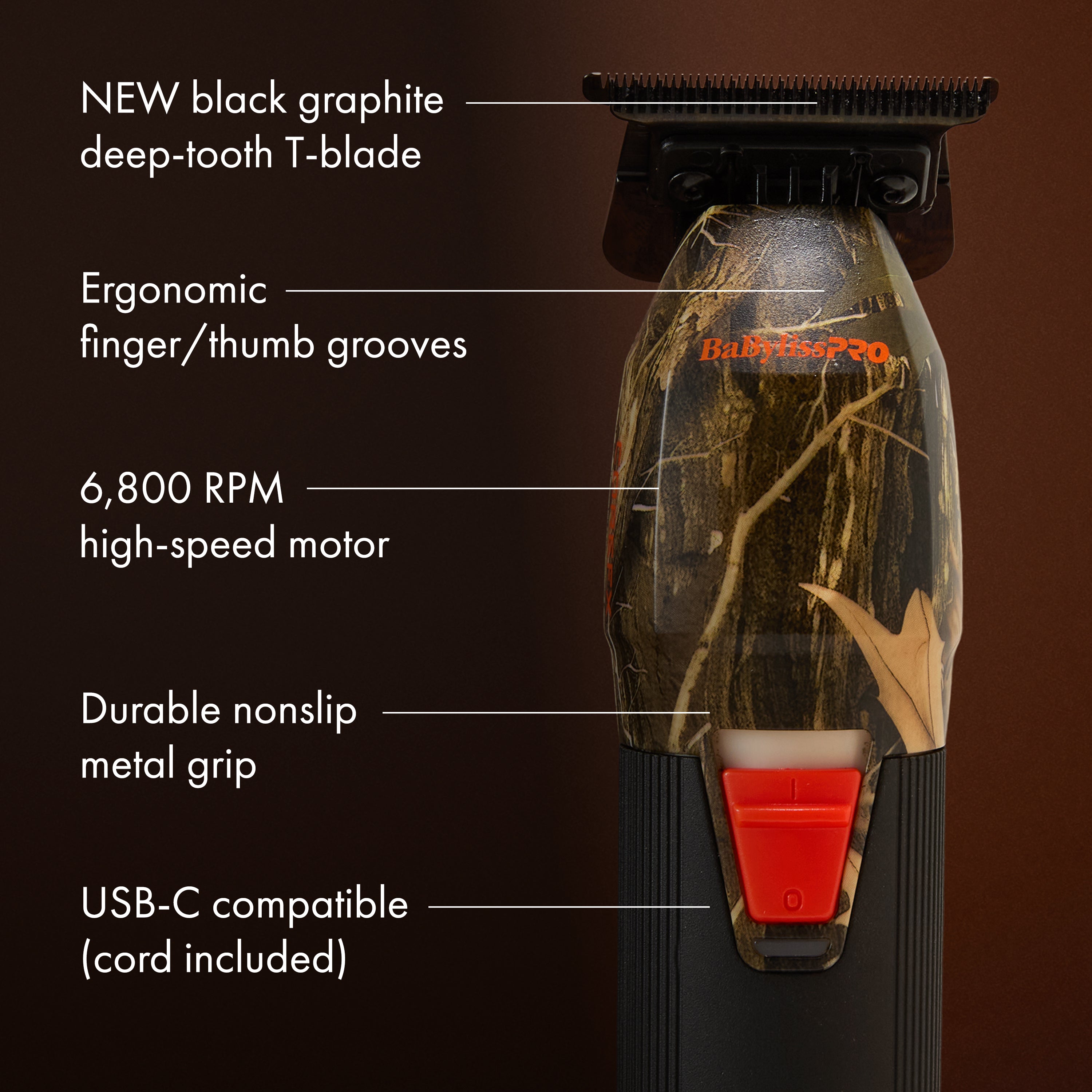 BaBylissPRO COREFX Camo Trimmer blade view - Modern Barber Supply