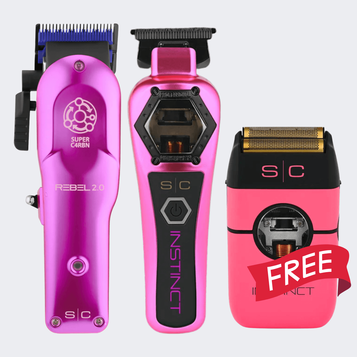 StyleCraft Rebel 2.0 Clipper/Instinct Metal Trimmer/Pink Shaver Combo - Modern Barber Supply