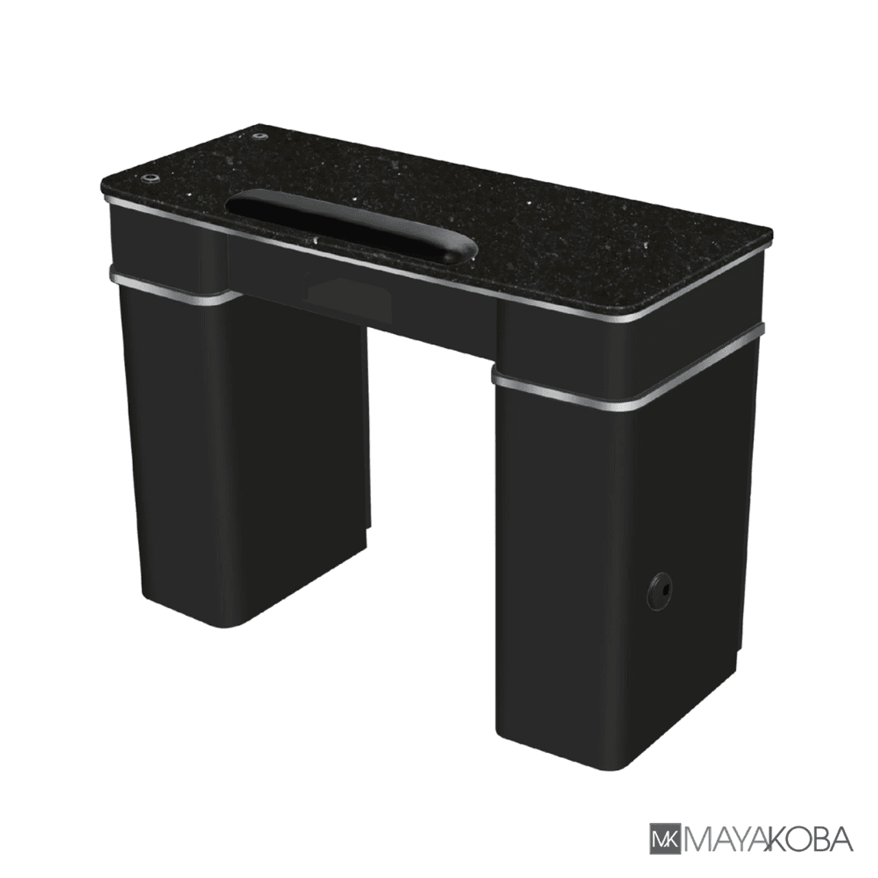 Sonoma II Manicure Table with silver trim and black flecked marble