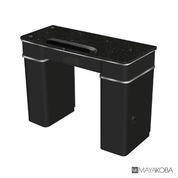 Sonoma II Manicure Table with silver trim and black flecked marble