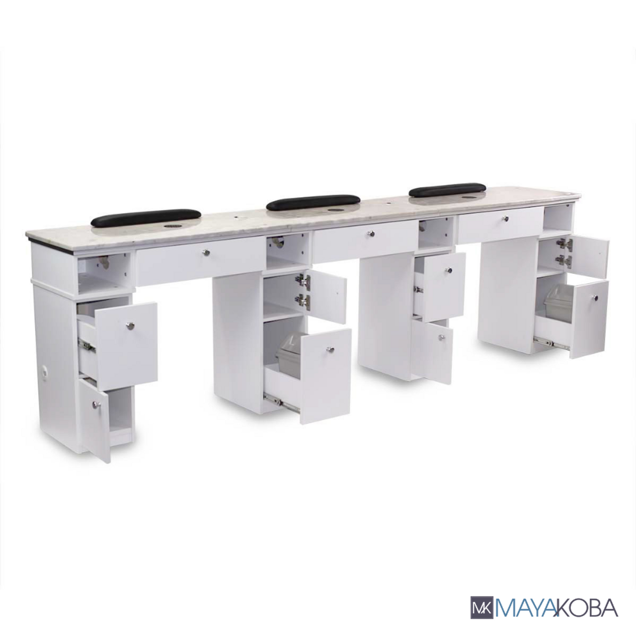 Sonoma Triple Manicure Table storage and wrist rest detail