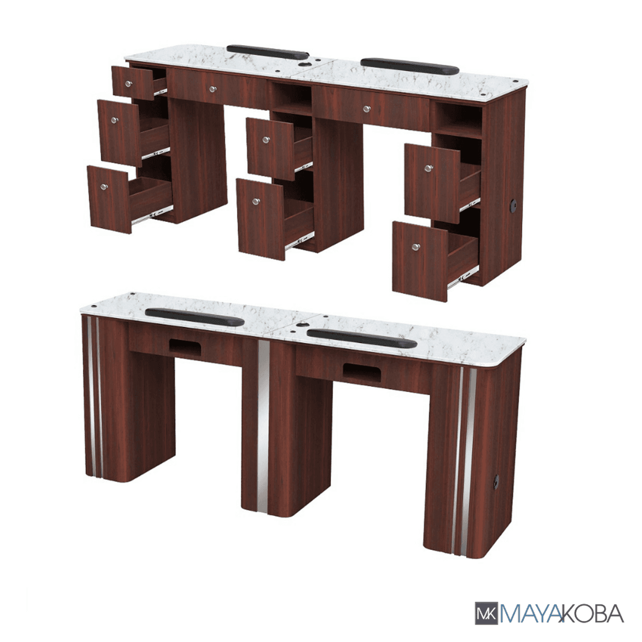 AVON I Double Manicure Table wood grain and marble detail