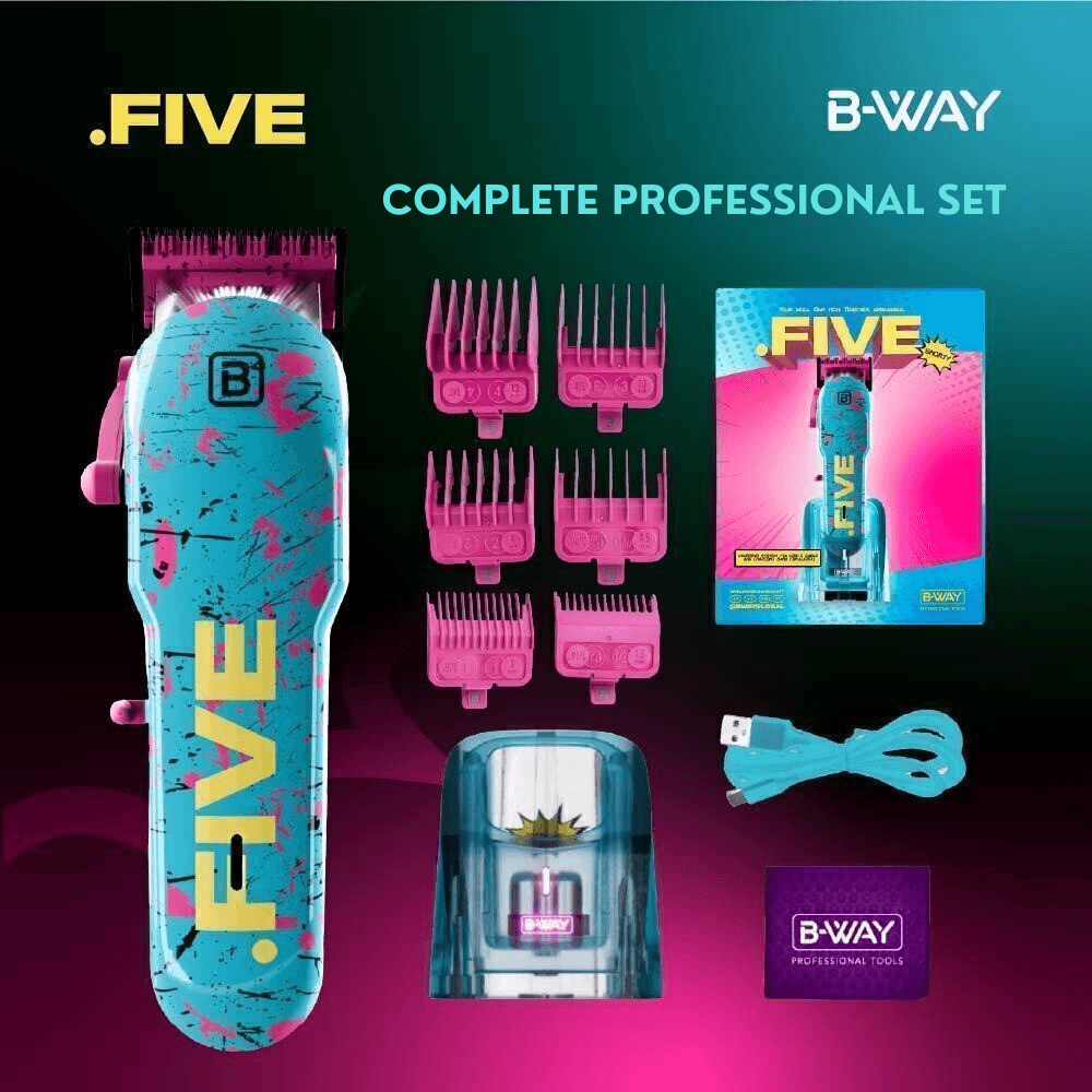 B-Way NEW Five Shorty Clipper, T-Pro Trimmer & OFF Shaver – Professional 3-in-1 Barber Set with Free Barber Cape