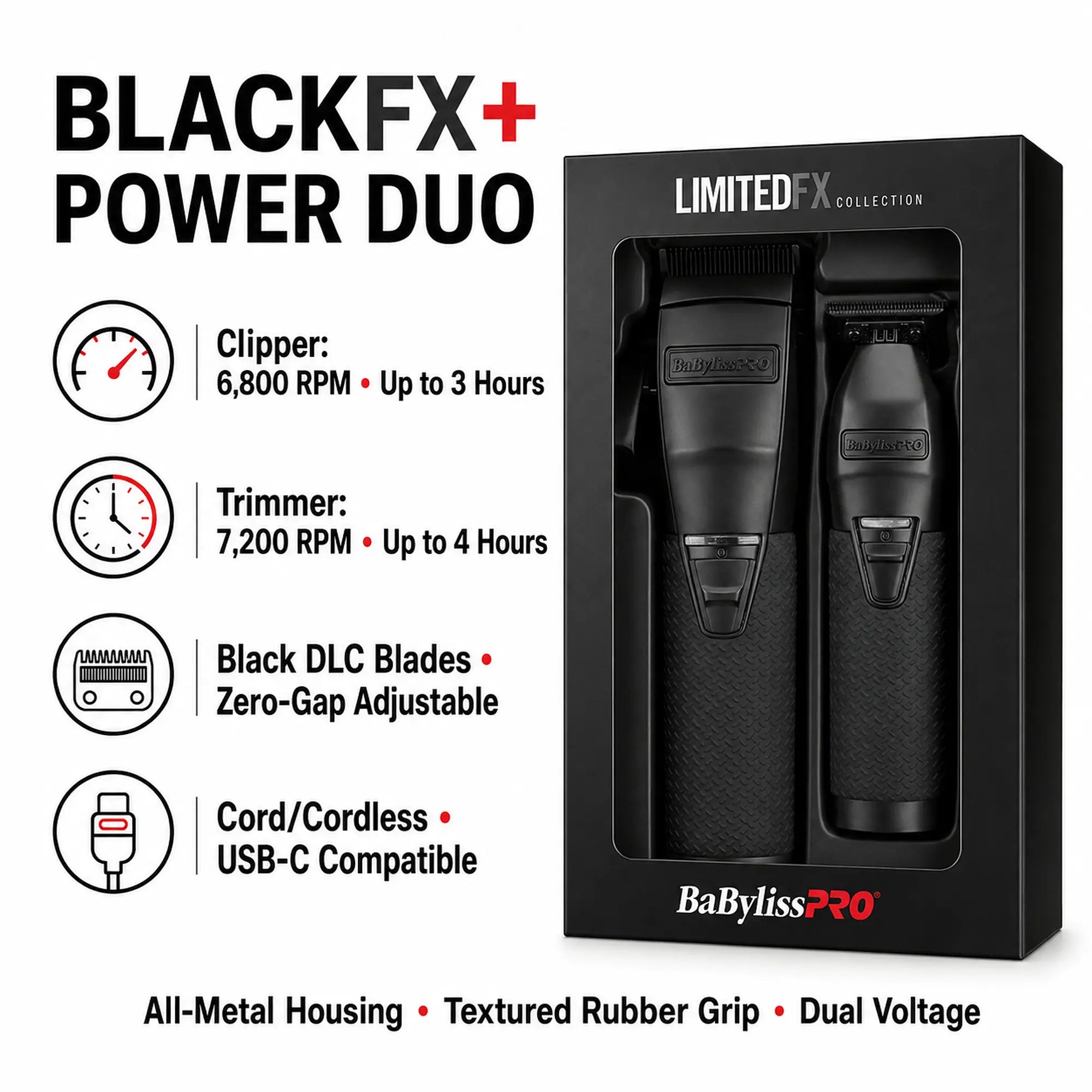 BaBylissPRO BlackFX+ Clipper and Trimmer features - Modern Barber Supply