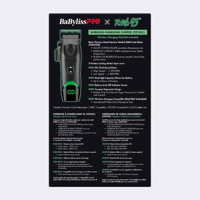 BaBylissPRO x Tomb45 Wireless-Charging Clipper (FXT45C) - Modern Barber Supply