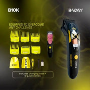 B-WAY Professional Barber Clipper Trimmer & Foil Shaver Set – B10K Hair Clipper, CUTZ Dark Trimmer & OFF Black Shaver – Cordless 3-in-1 Barber Grooming Kit for Fades, Outlining & Finishing
