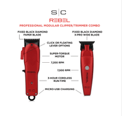 StyleCraft Rebel Super-Torque Clipper & Trimmer Combo Red (SC203R) - Modern Barber Supply