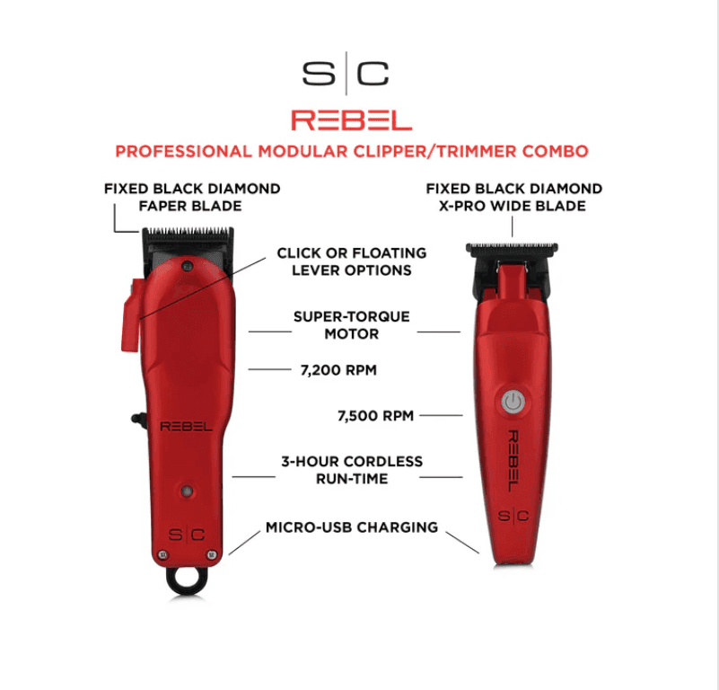StyleCraft Rebel Super-Torque Clipper & Trimmer Combo Red (SC203R) - Modern Barber Supply
