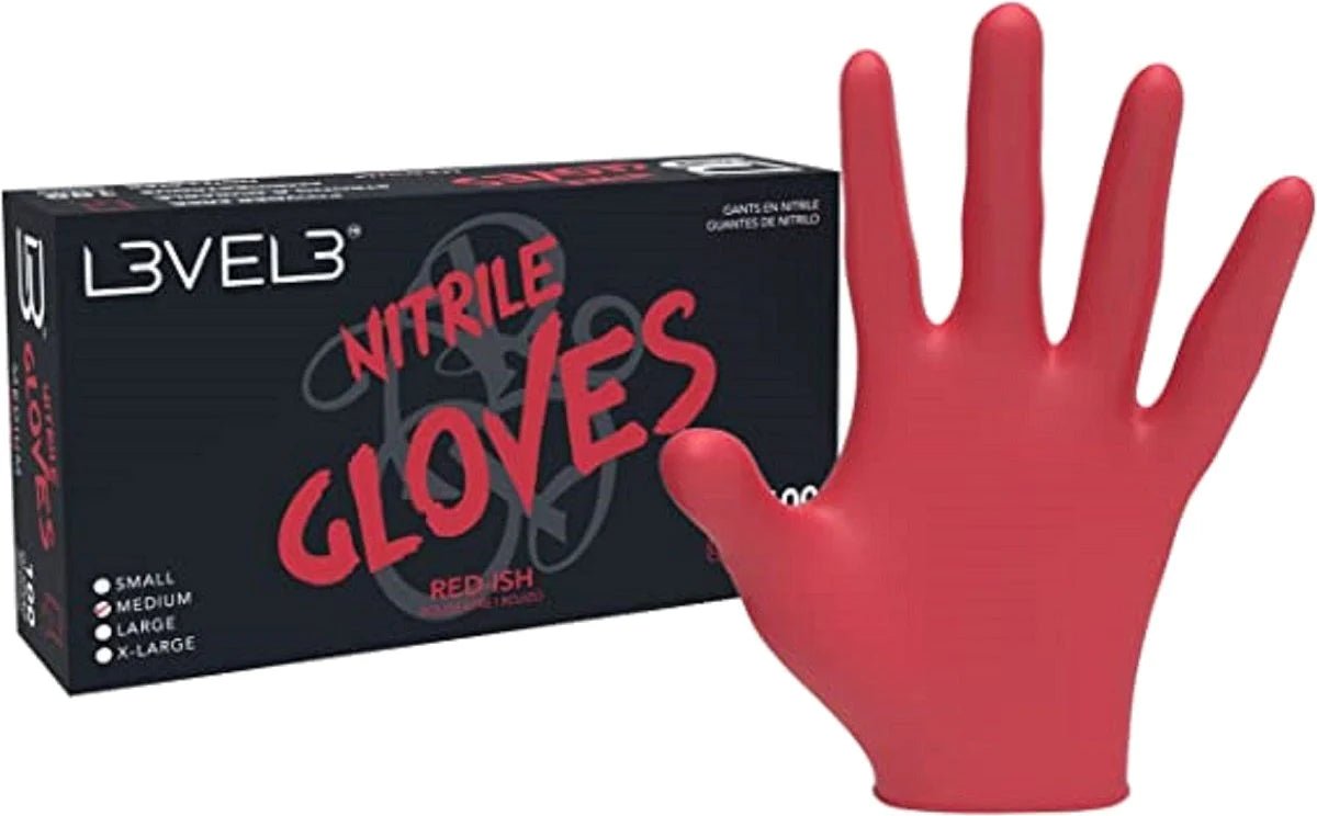 L3VEL3 NITRILE GLOVE (100 PACK) - RED-ISH - Modern Barber Supply
